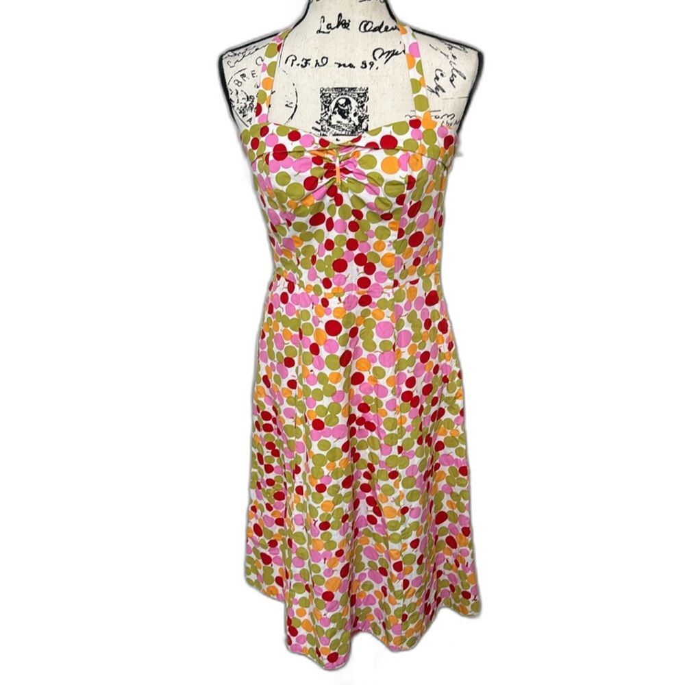 Vintage B. Moss Colorful Polka Dot Halter Fit and Flare Dress size 6 Rockabilly